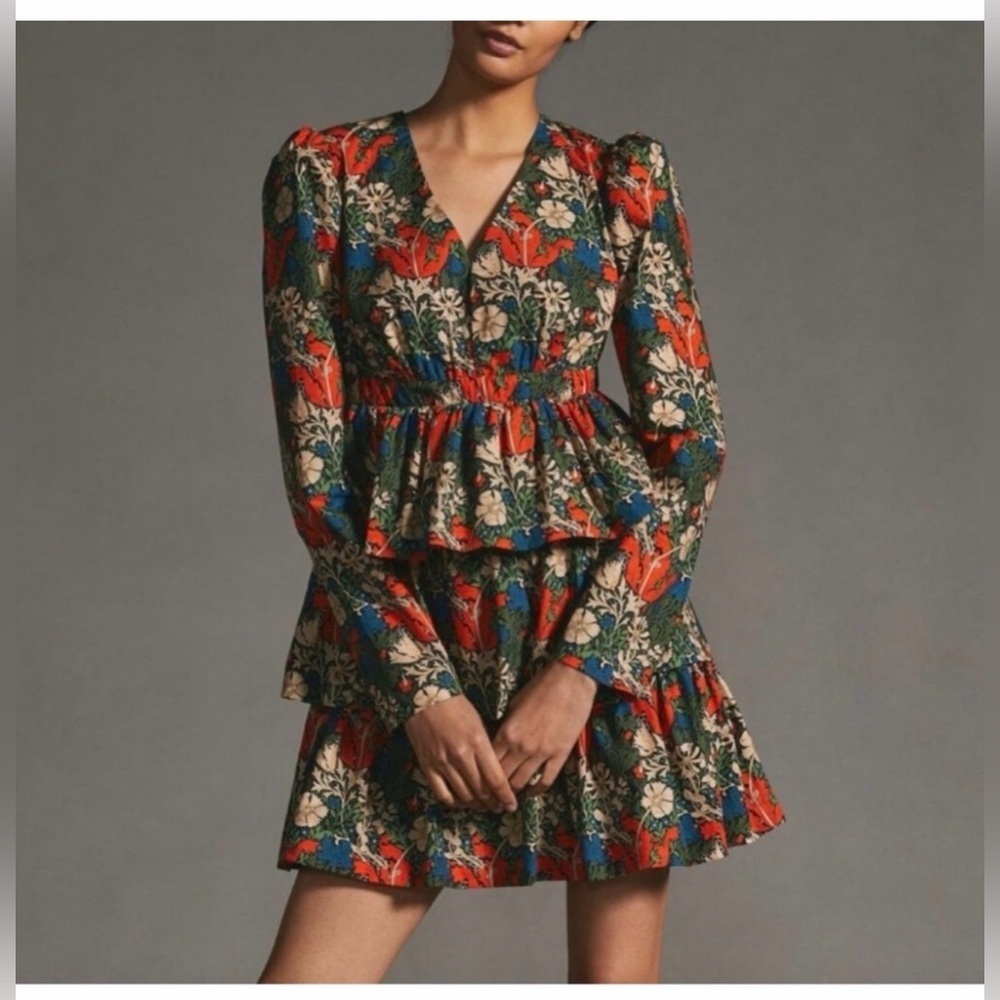 Hope for Flowers by Tracy Reese Anthropologie Tiered Floral Mini Dress Size S